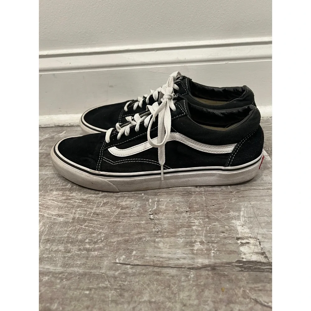 Vans Old Skool Men's 11 Black White Canvas Suede Low Top Skate Sneakers 507452